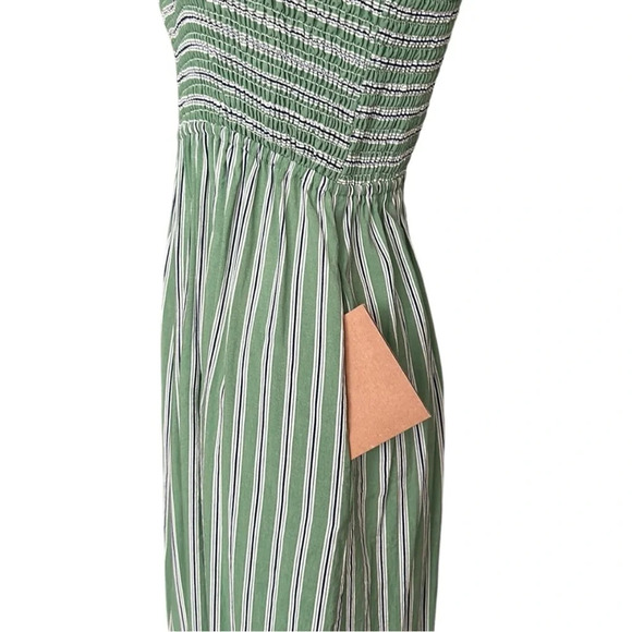 Boho Smocked Bodice Striped Wide Leg Jumpsuit Pockets, XS - Picture 7 of 16